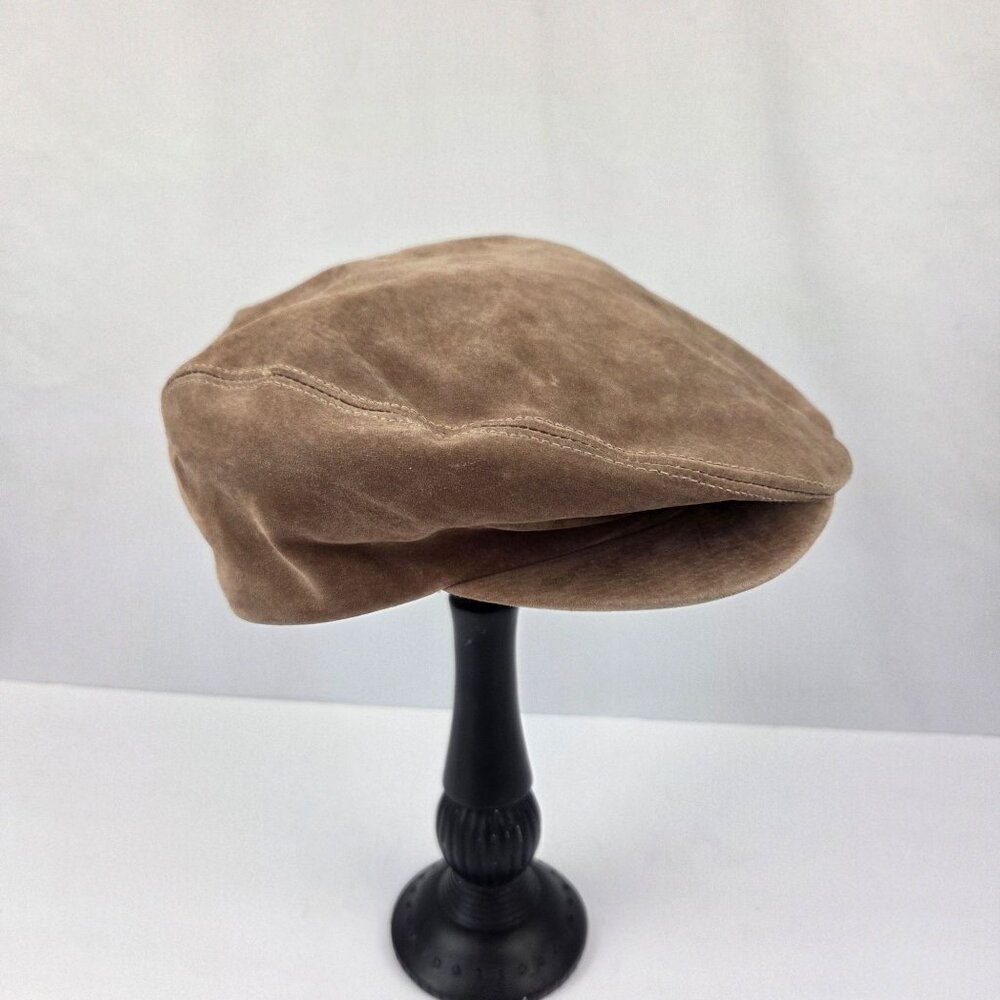 Genuine Suede Brown Newsboy Cap By Seifter Associates Size Medium